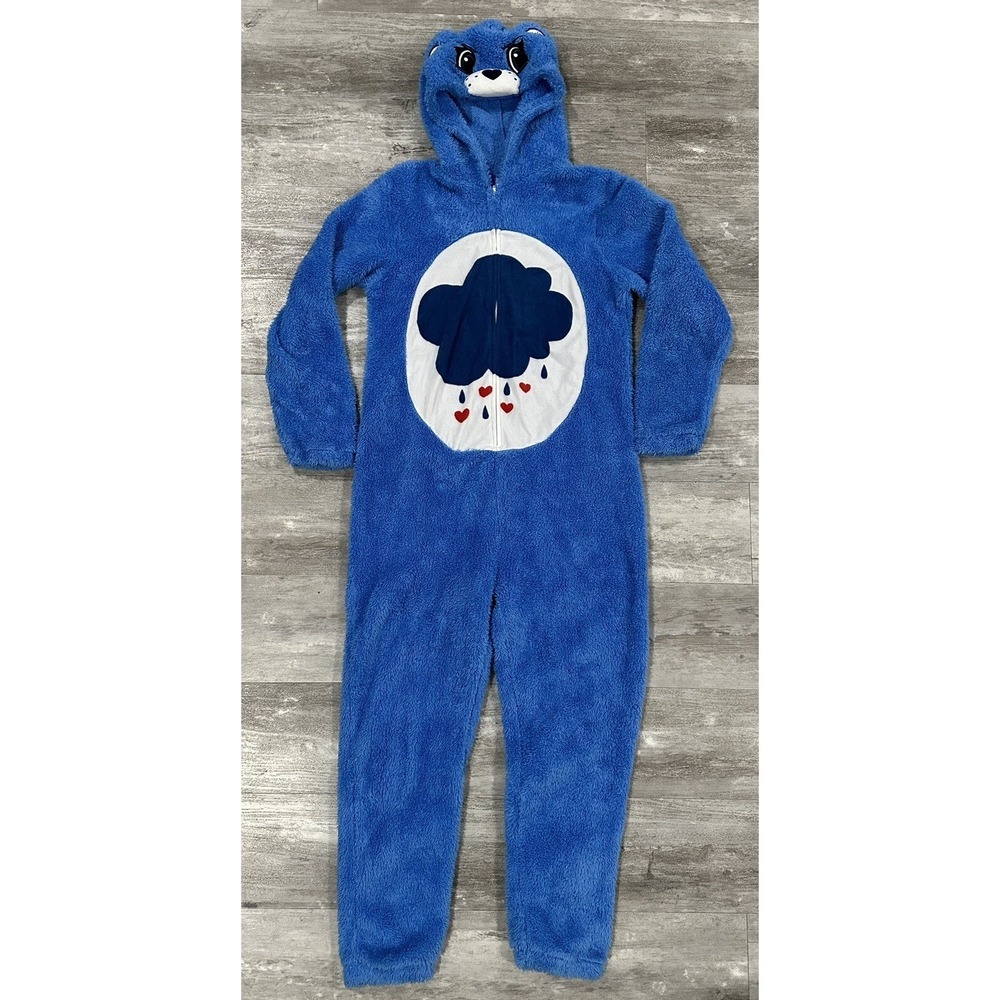 Care Bears Rain Cloud Romper Fluffy Fur Pajamas One-Piece Ears Hood Size Small